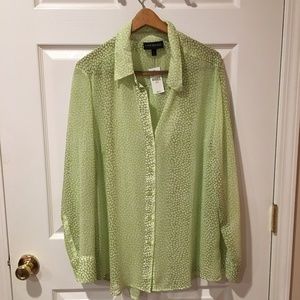 Green and white button down shirt